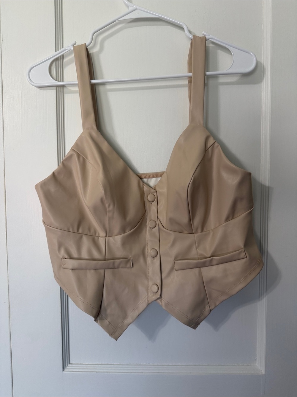 SHEIN Beige Faux Leather Button Front Bustier Tank Top